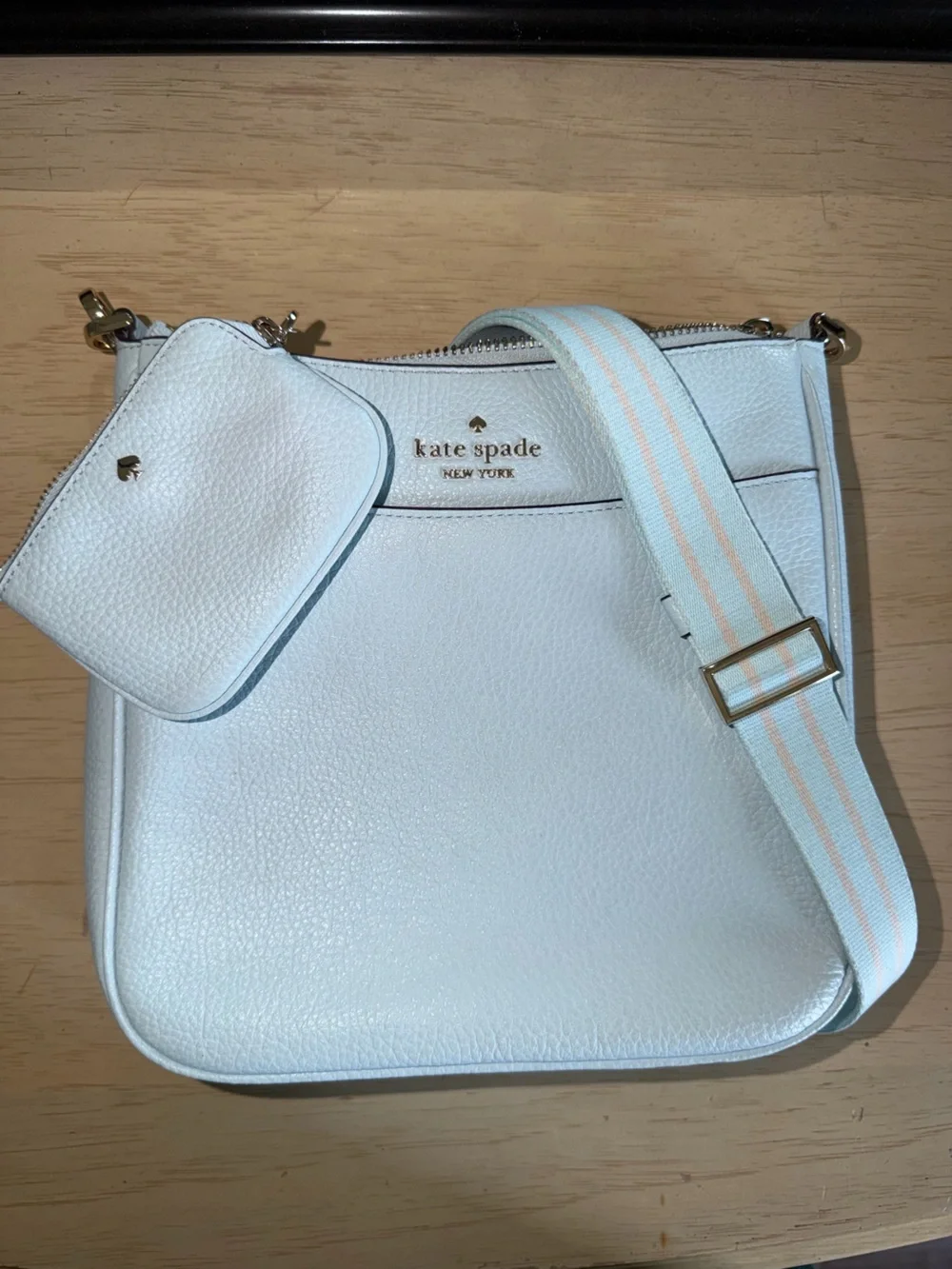 Kate Spade New York Pebbled Leather Crossbody + Matching Coin Purse - Light Blue